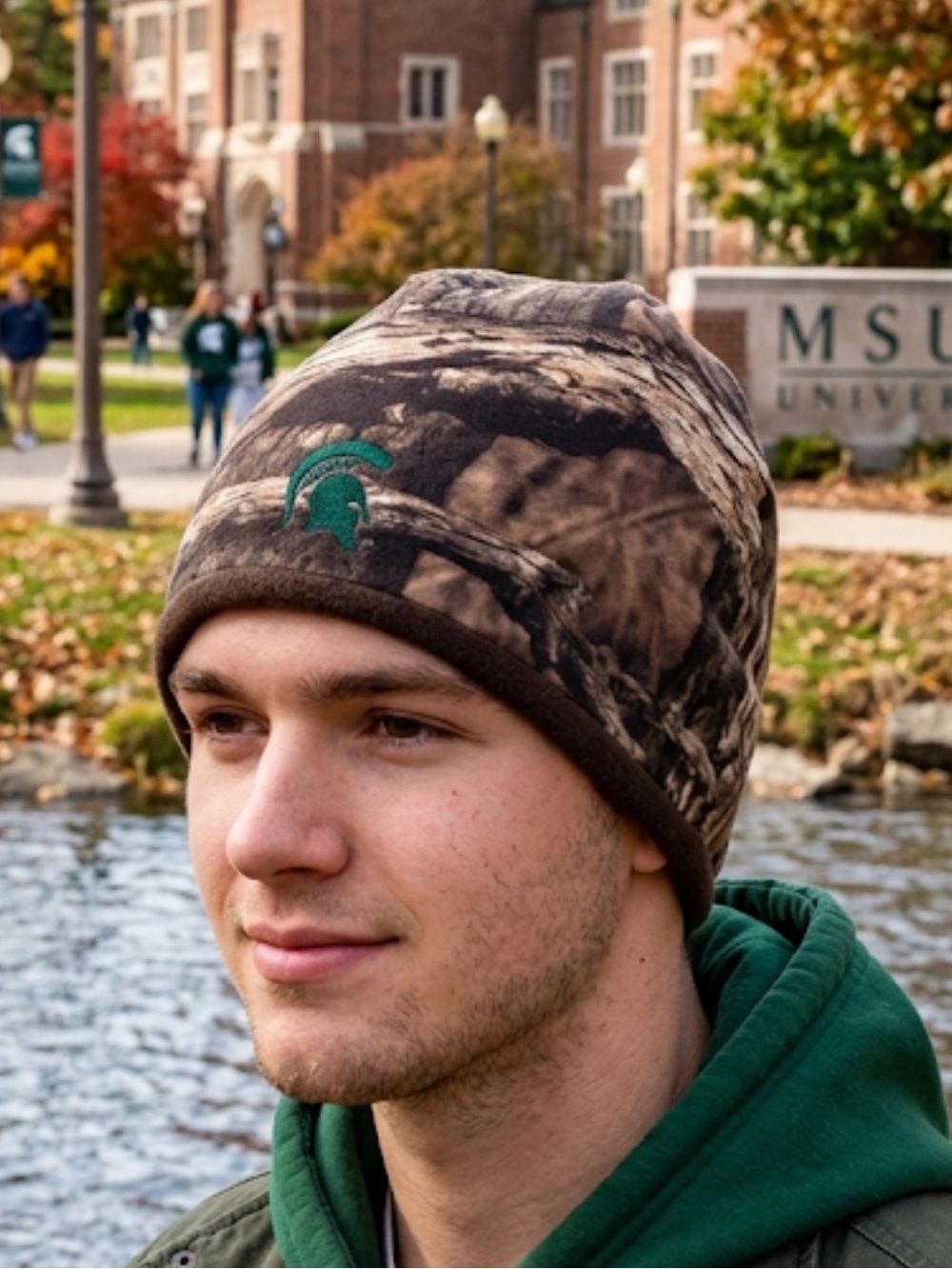Reversible MSU Hat Fleece Camo MSU Spartan Unisex Brown Camo w/ Spartan Beanie